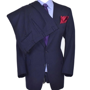 Vintage Hickey Freeman Flannel Striped 2pc Blue Suit jacket Size 44-L Pant 38x30